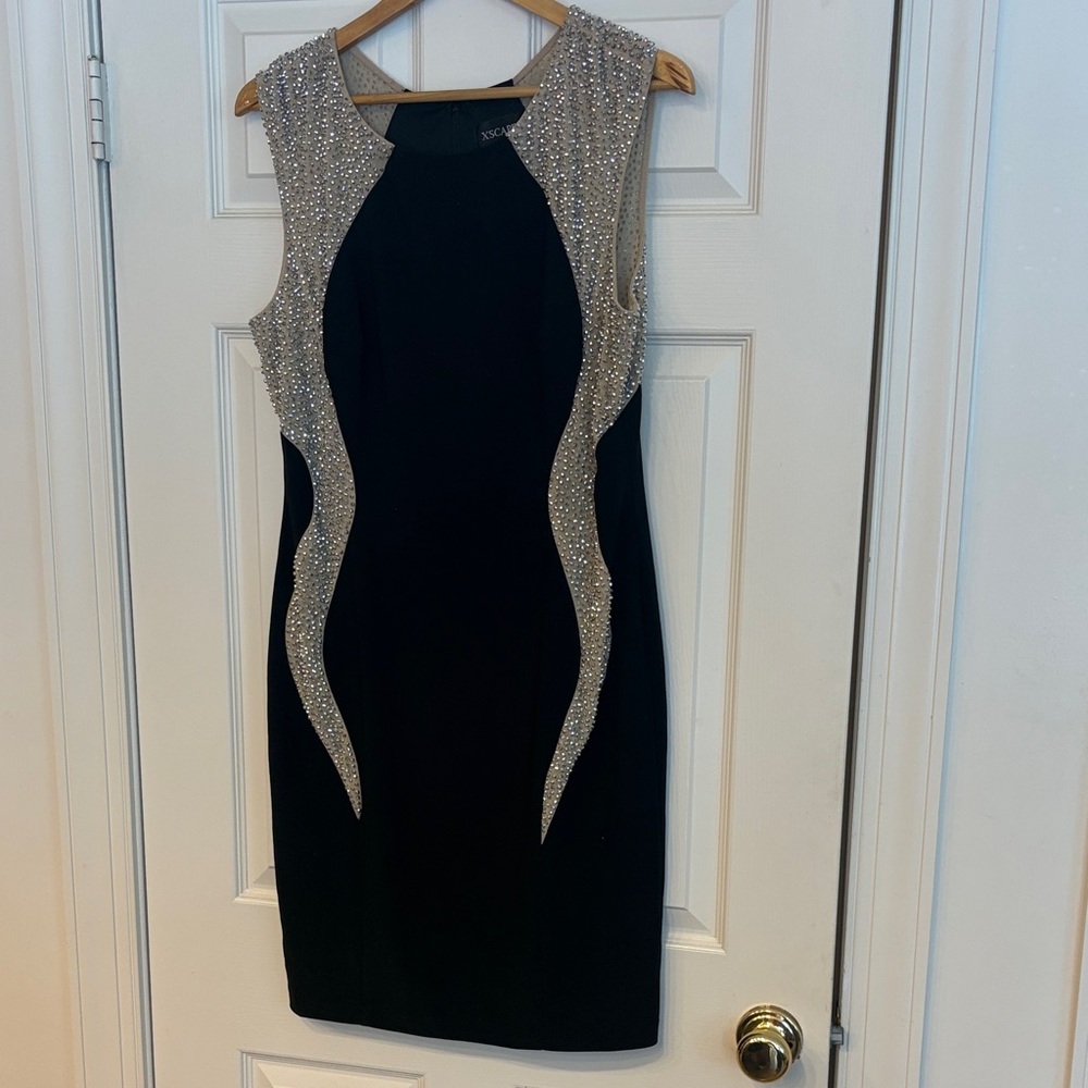 Xscape Black Mini Dress with Silver Embellishments
